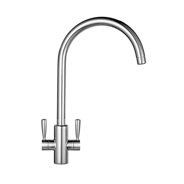 Franke Ascona Swan Neck Swivel Spout Mono Mixer Twin Lever Chrome Kitchen Tap